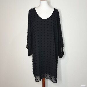 EE:SOME Clip Dot Mini Dress NEW‎ Black XL Sheer Scoop 3/4 Balloon Sleeves
